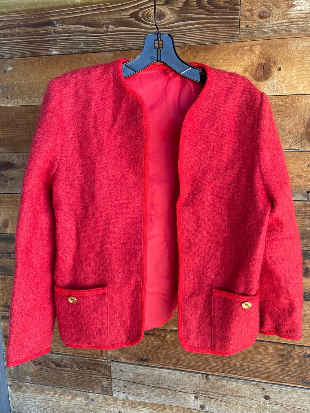 Vintage Rannoch Designs Scotland Mohair Wool Red Jacket Blazer US 8